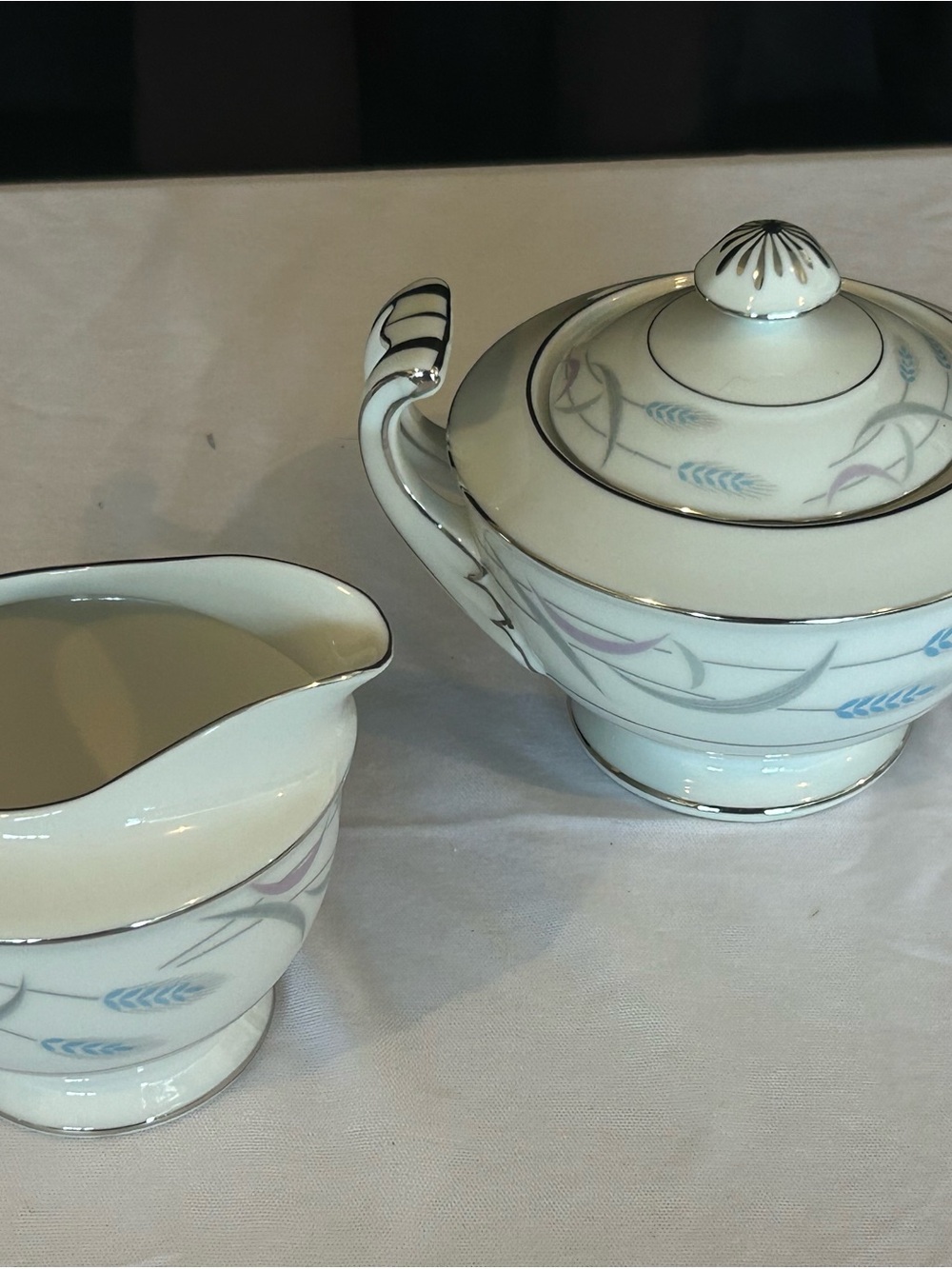 Valmont White Porcelain Sugar Bowl and Creamer with Pastel Floral Accents